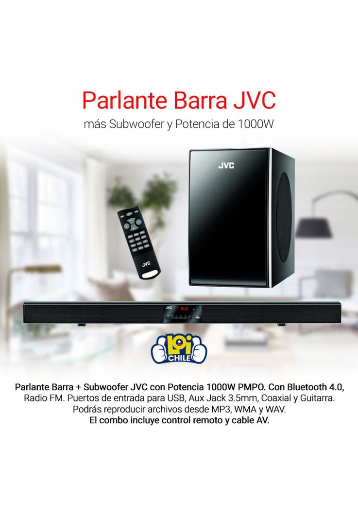 Barra De Sonido JVC Con Subwoofer Bluetooth Radio FM-1
