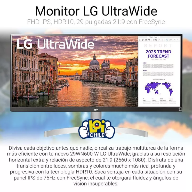 Monitor LG Ultrawide 29' WFHD IPS FreeSync 29WN600-W LG | Paris.cl
