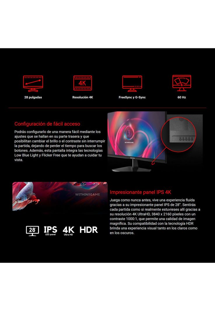 Monitor Gamer Ozone DSP28 IPS 4K-2