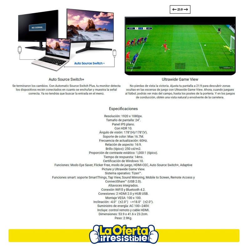 Monitor Smart TV Samsung 24" Full HD IPS 60Hz 14ms Wifi -2