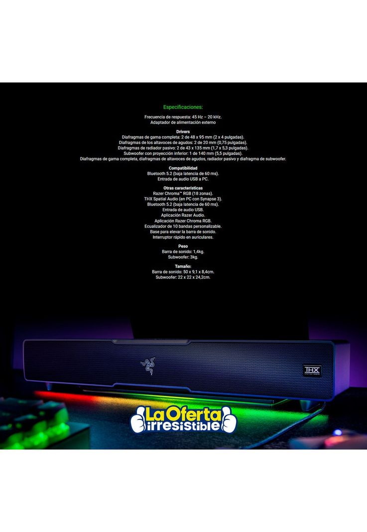 Parlante Gamer Razer Leviathan V2 Subwoofer 65w Bluetooth-2