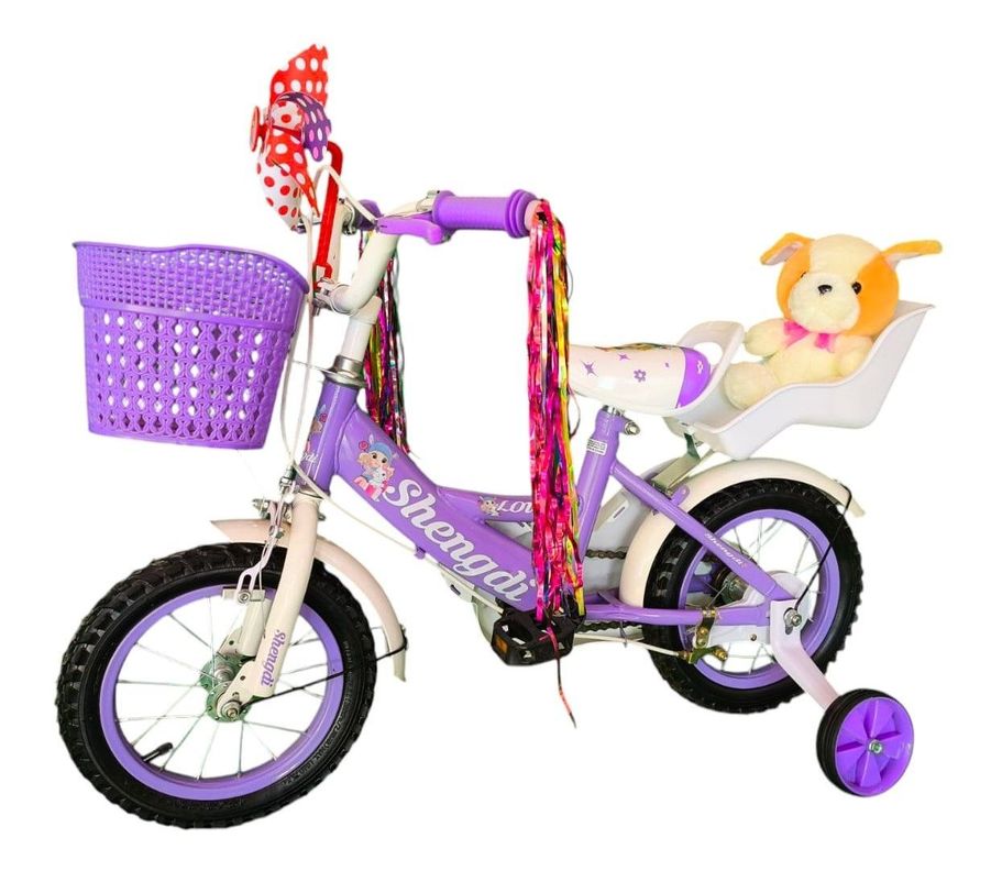 Bicicleta Aro 12 Infantil  Con Peluchero Lila  Shengdi                -3