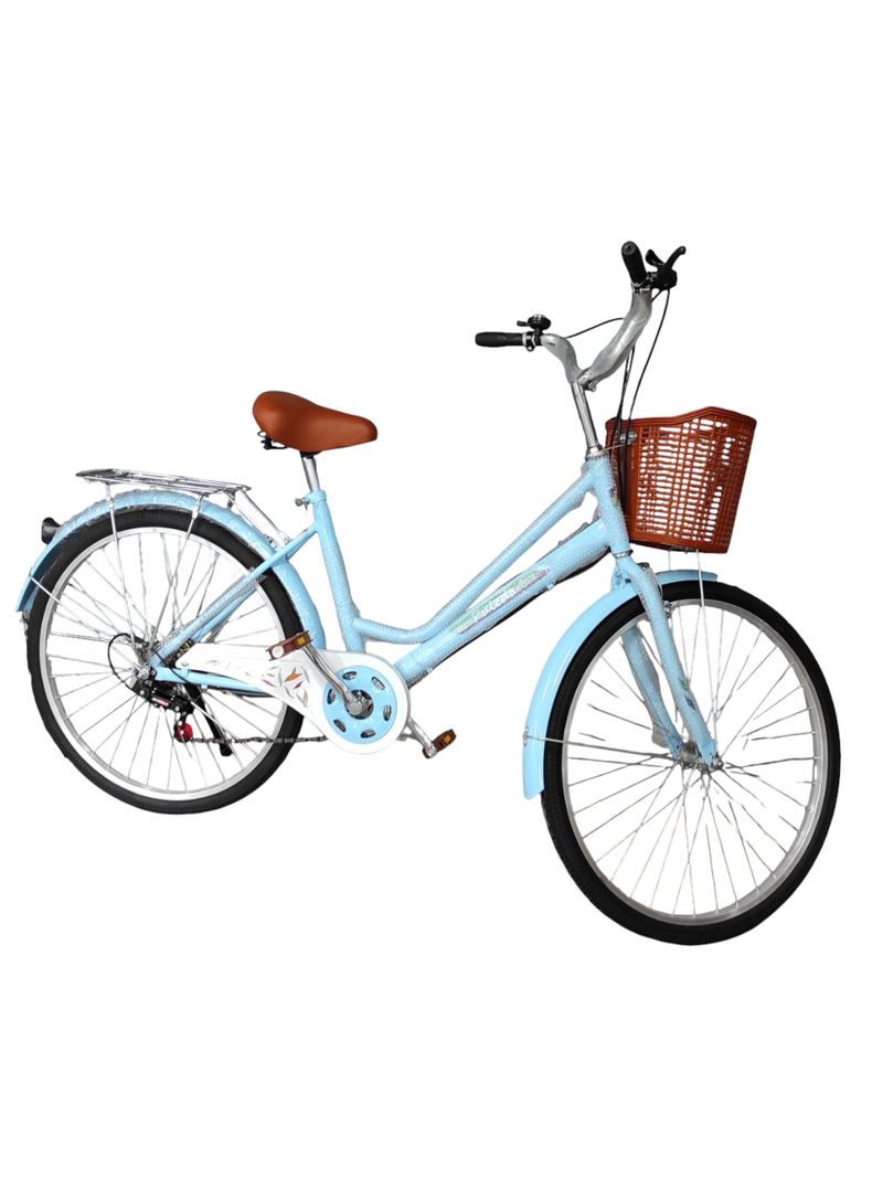 Bicicleta Aro 27.5  Puleda Celeste de Paseo Con 7 Velocidades Y Freno Disco
