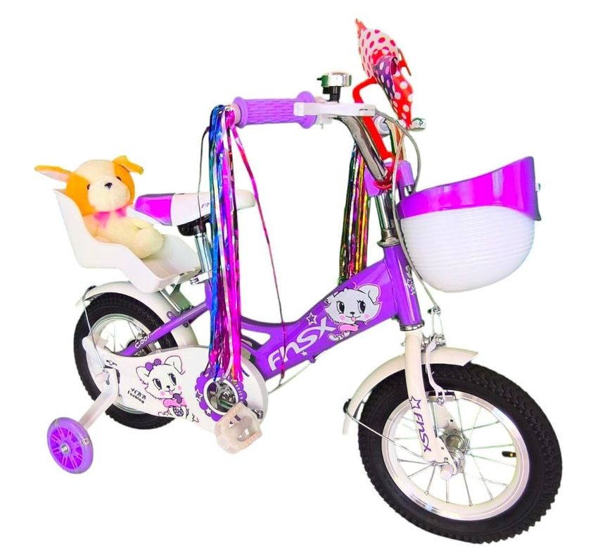 Bicicleta Aro 12 Infantil  Con Peluchero Lila Fnsx    -1