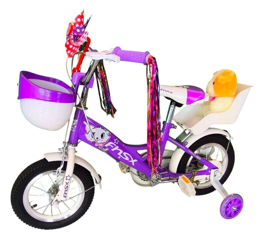 Bicicleta Aro 12 Infantil  Con Peluchero Lila Fnsx    -2