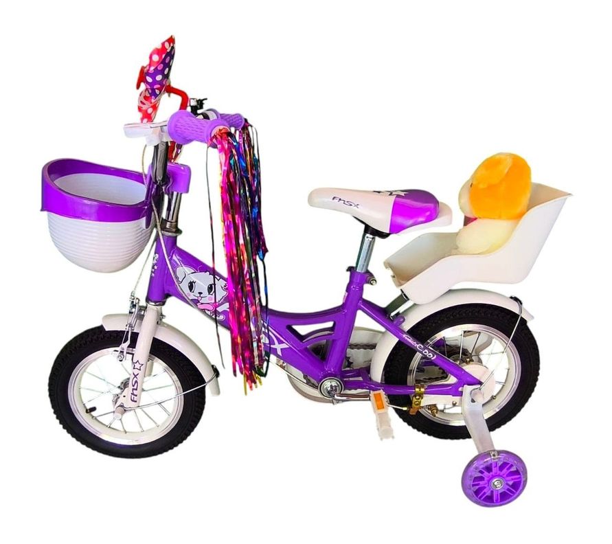 Bicicleta Aro 12 Infantil  Con Peluchero Lila Fnsx    -3