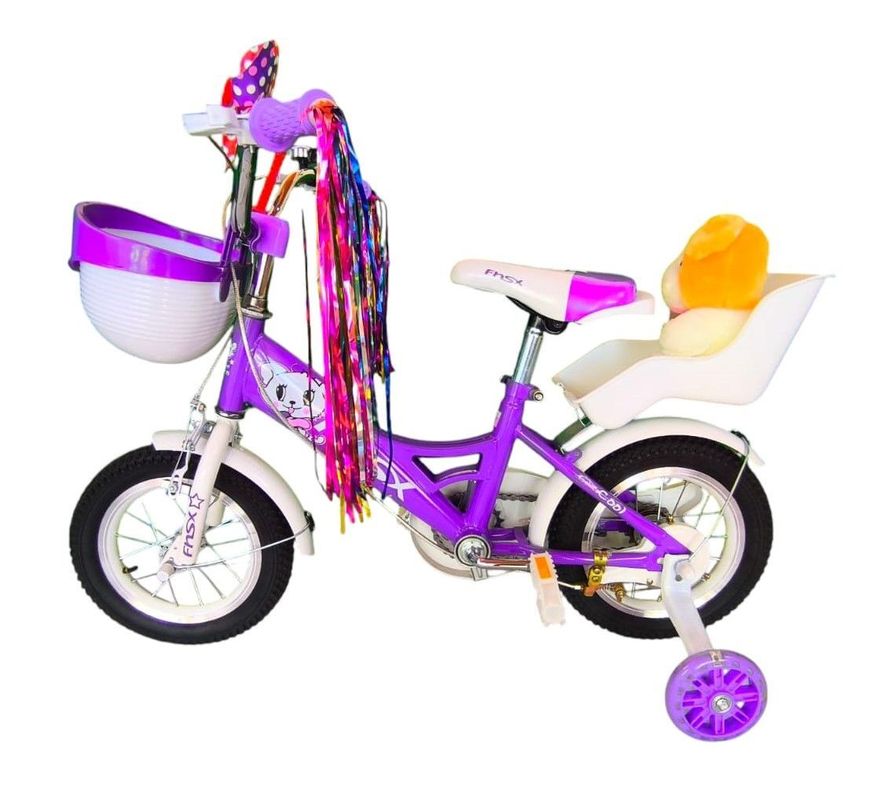 Bicicleta Aro 12 Infantil  Con Peluchero Lila Fnsx    -5