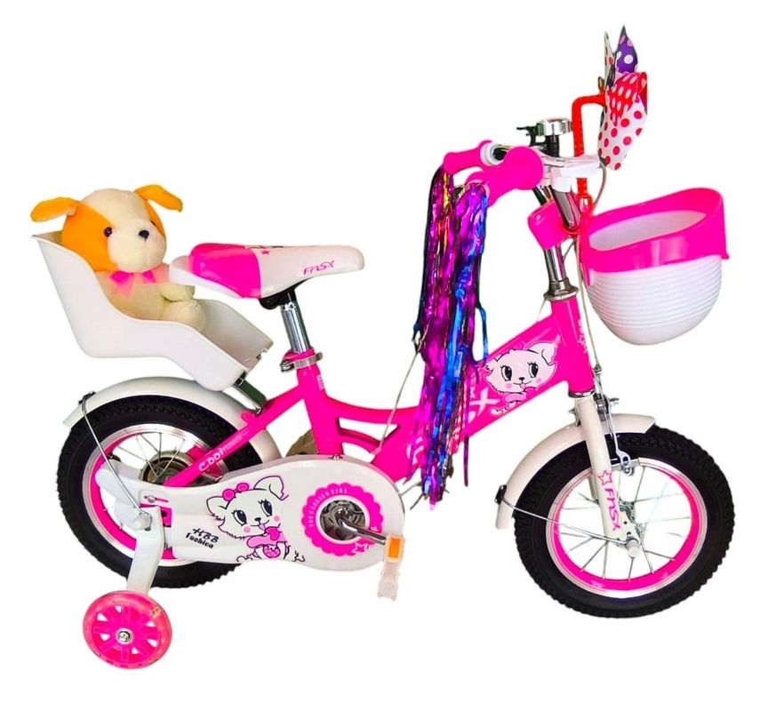 Bicicleta Aro 12 Infantil  Con Peluchero Rosada Fnsx-0