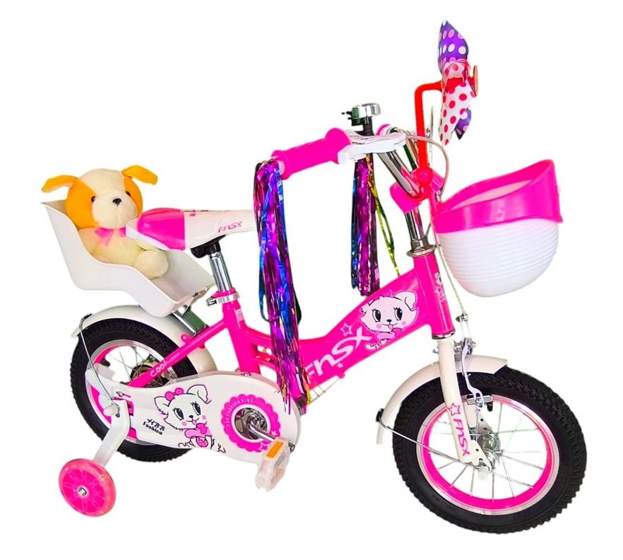 Bicicleta Aro 12 Infantil  Con Peluchero Rosada Fnsx-1