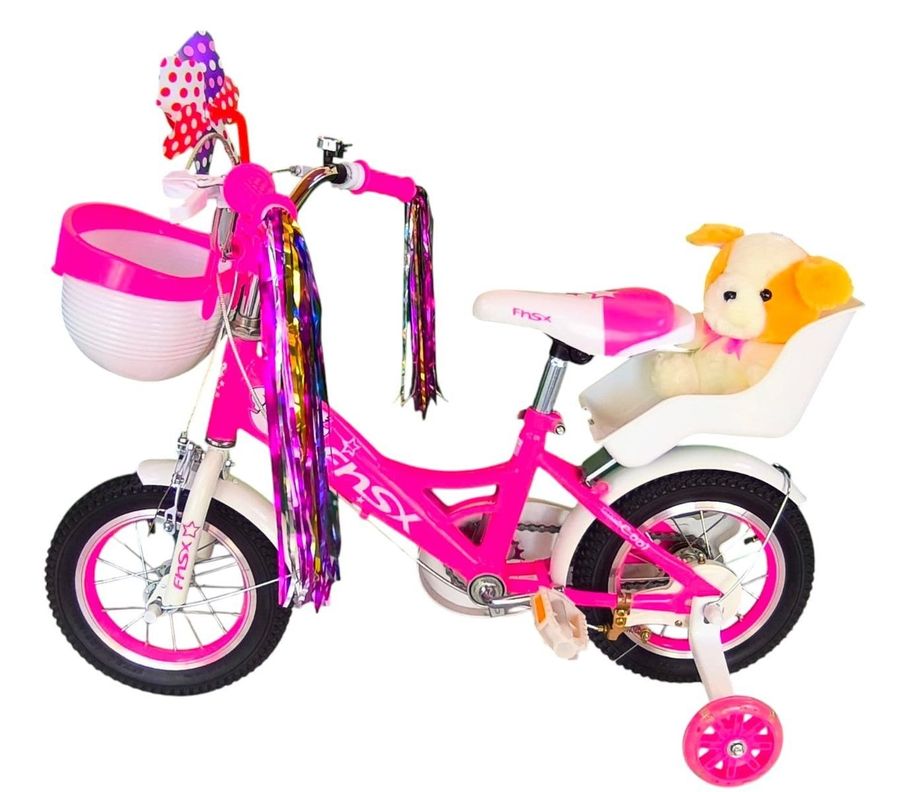 Bicicleta Aro 12 Infantil  Con Peluchero Rosada Fnsx-3