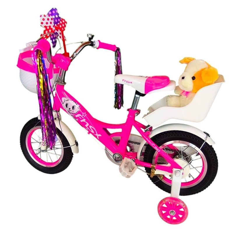 Bicicleta Aro 12 Infantil  Con Peluchero Rosada Fnsx-4