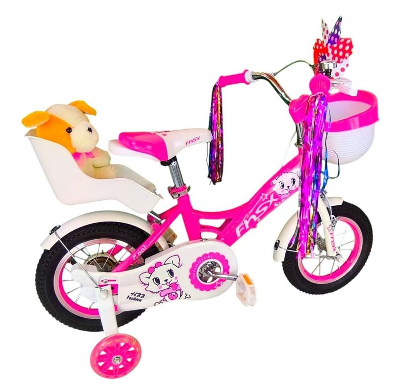 Bicicleta Aro 12 Infantil  Con Peluchero Rosada Fnsx-5