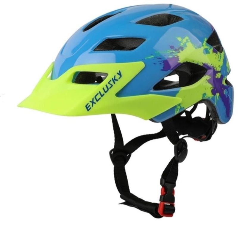 CASCO BICICLETA EXCLUSKY NIÑOS CELESTE VERDE  -0