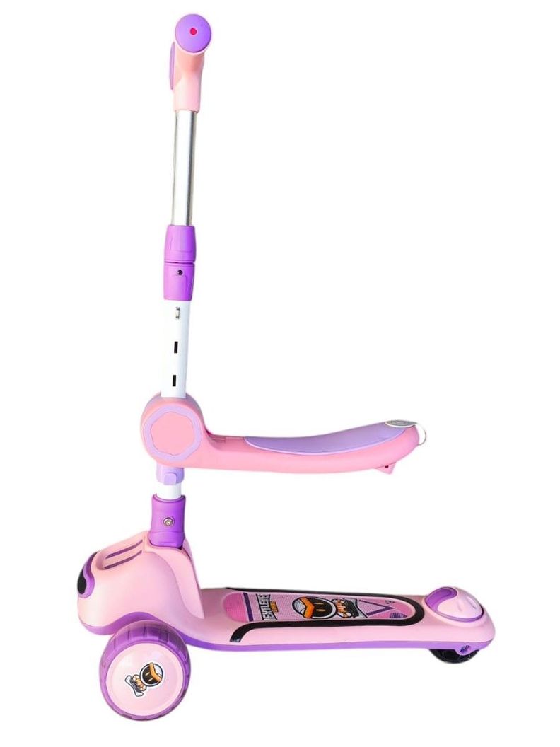 Scooter Plegable infantil 2 en 1 Luces Led Rosado-1