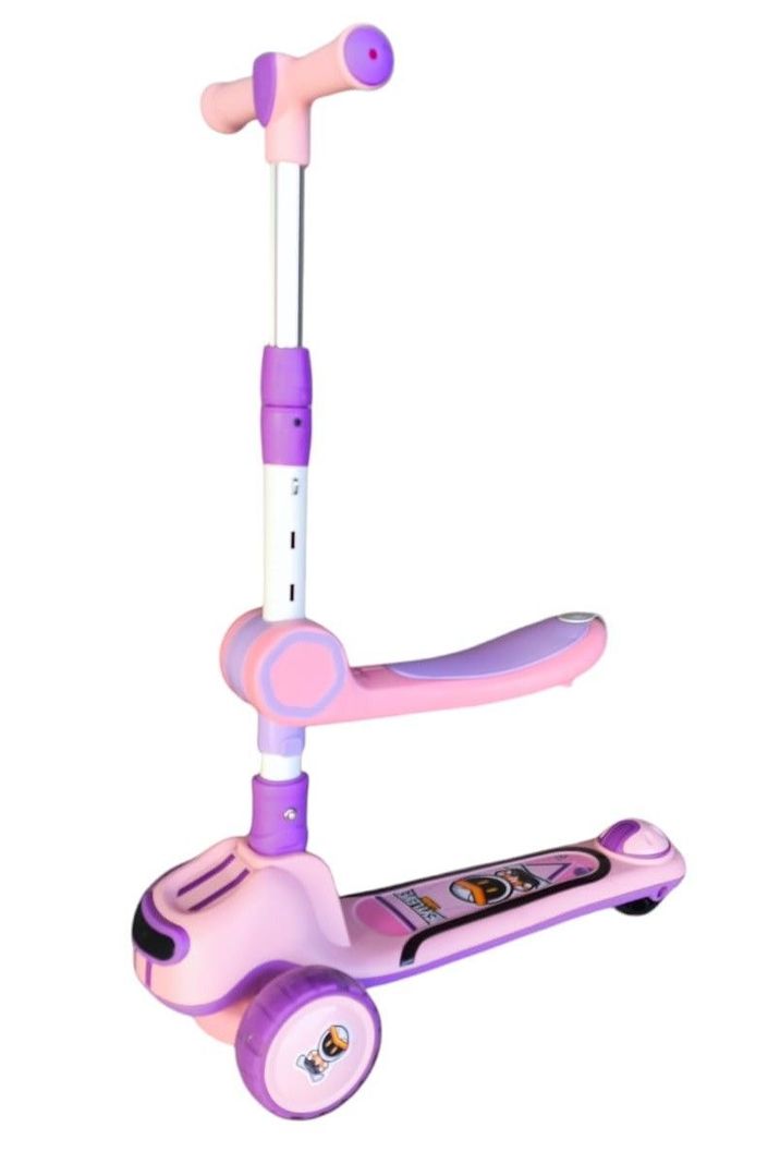 Scooter Plegable infantil 2 en 1 Luces Led Rosado-2