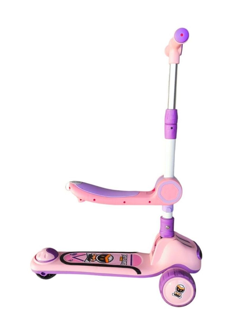 Scooter Plegable infantil 2 en 1 Luces Led Rosado-3