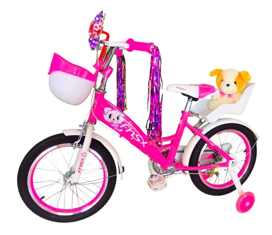 Bicicleta Aro 16 Infantil Con Peluchero Rosada Fnsx-2