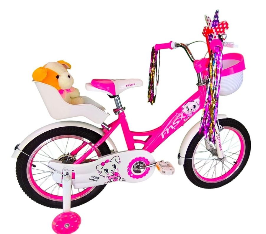 Bicicleta Aro 16 Infantil Con Peluchero Rosada Fnsx-4