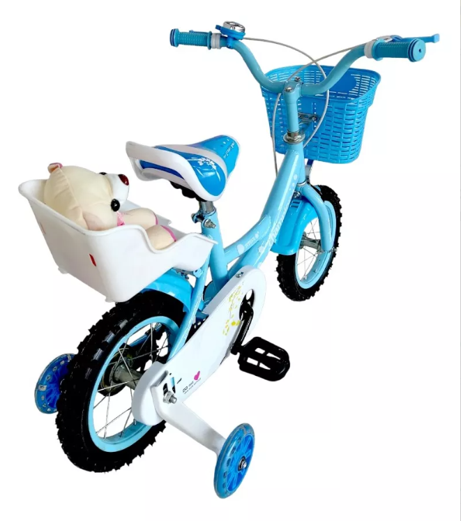 Bicicleta Aro 12 Infantil Celeste Con Peluche-2