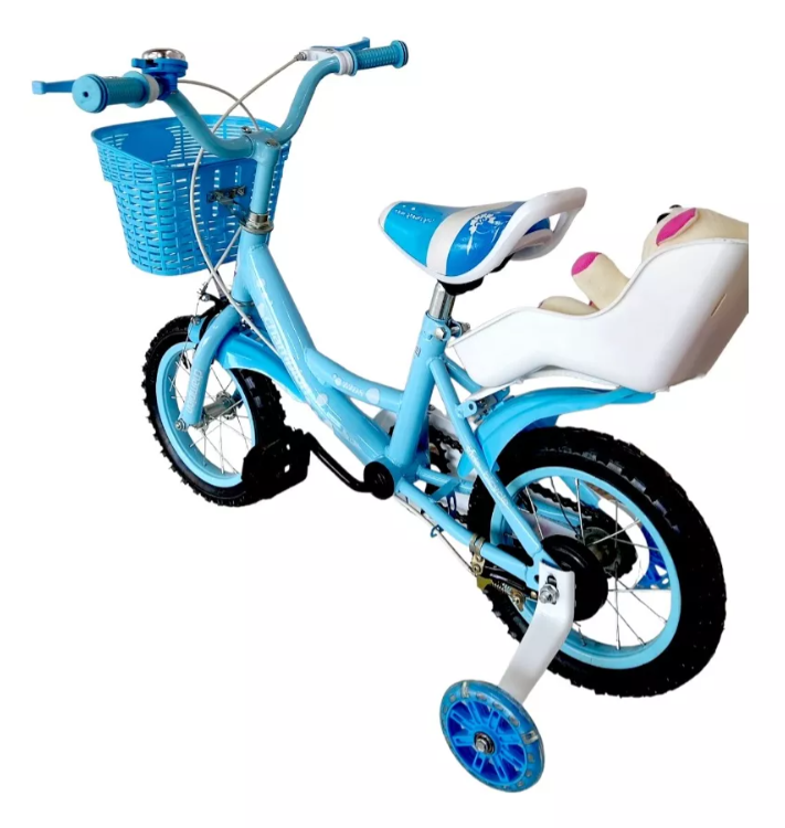 Bicicleta Aro 12 Infantil Celeste Con Peluche-3