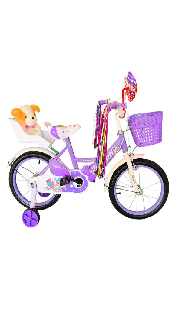 Bicicleta Aro 16 Infantil  Con Peluchero Lila Shengdi-0