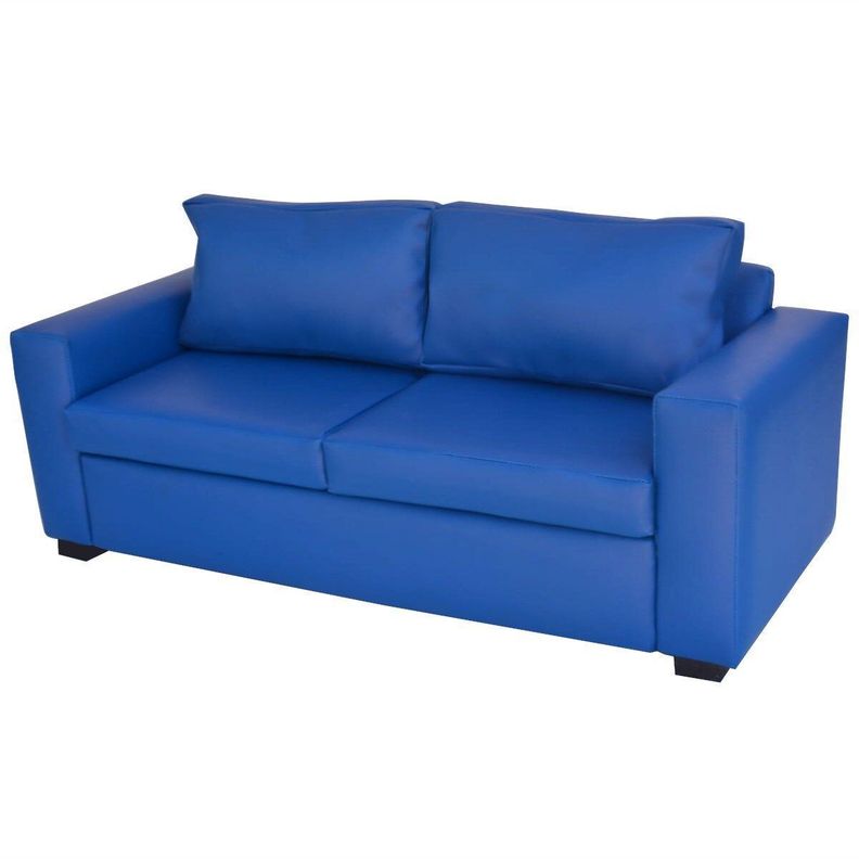 Sofá 3 Cuerpos Cuero Sintético Azul-0