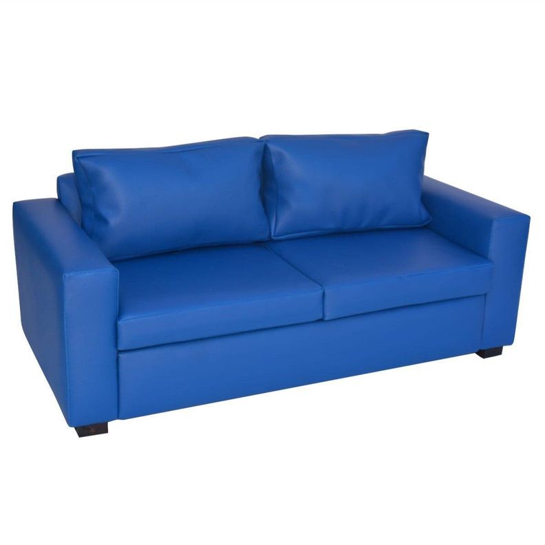 Sofá 3 Cuerpos Cuero Sintético Azul-1