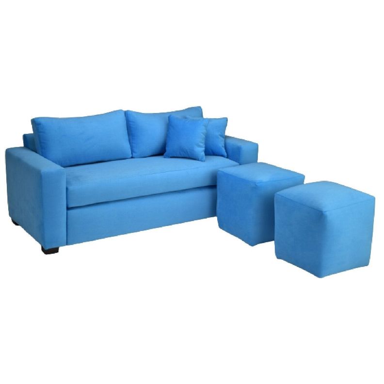 Sofá  Meliss 3 Cuerpos Felpa Azul L. +2 Pouf-2