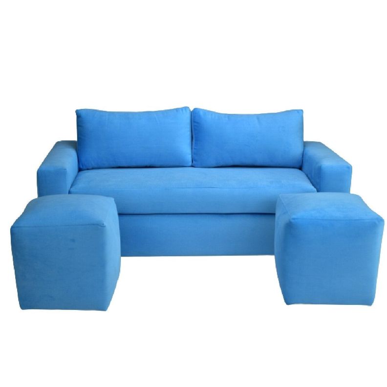 Sofá  Meliss 3 Cuerpos Felpa Azul L. +2 Pouf-3