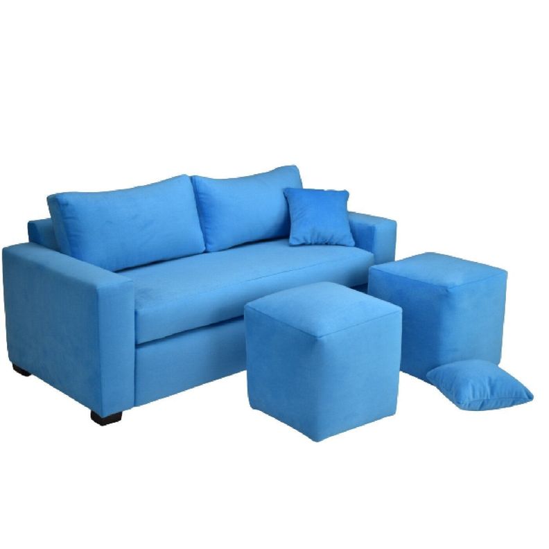 Sofá  Meliss 3 Cuerpos Felpa Azul L. +2 Pouf-5