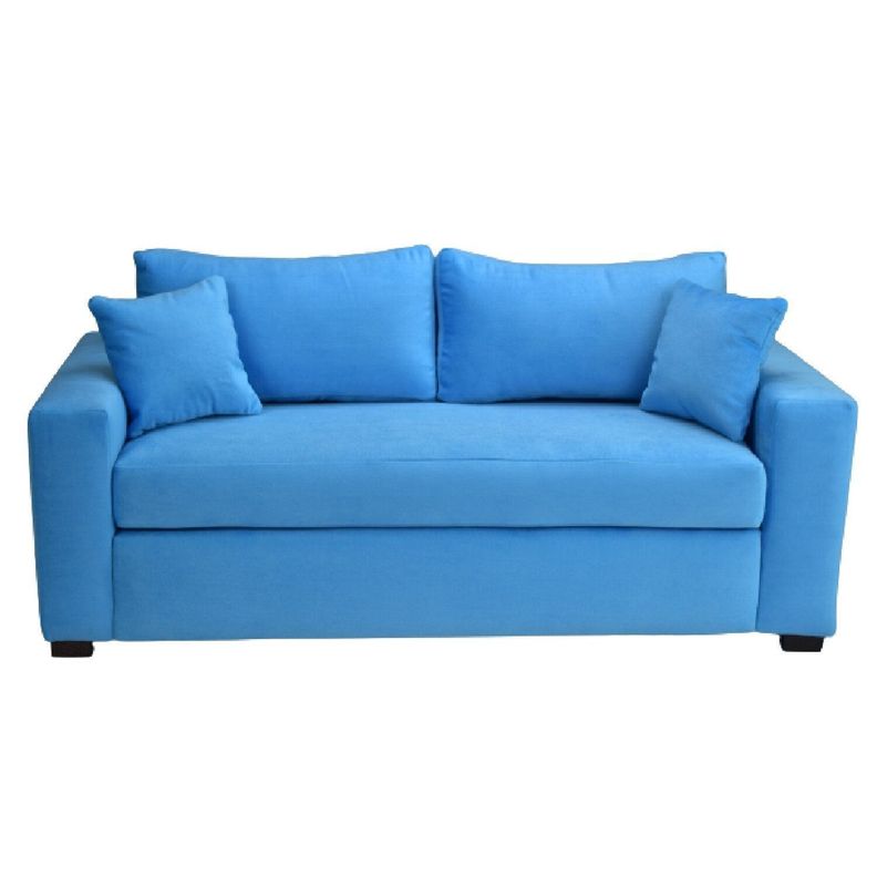 Sofá  Meliss 3 Cuerpos Felpa Azul L. +2 Pouf-1