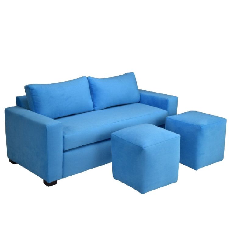 Sofá  Meliss 3 Cuerpos Felpa Azul L. +2 Pouf-4