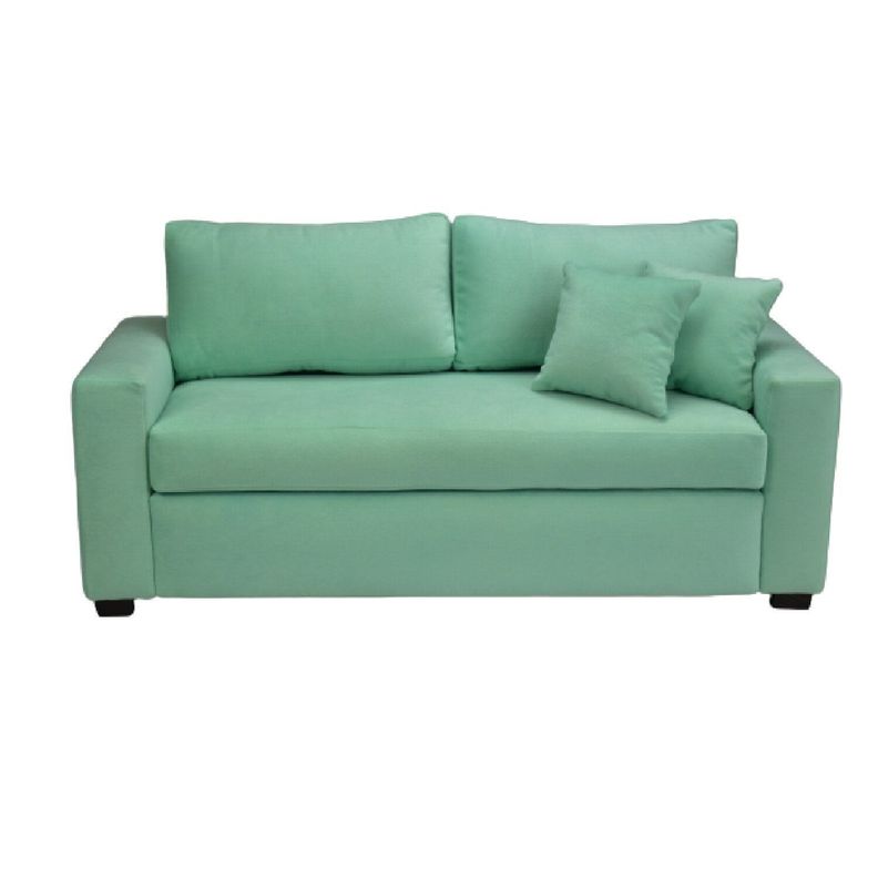 Sofá 3 Cuerpos Felpa Verde Agua + 2 Pouf-4