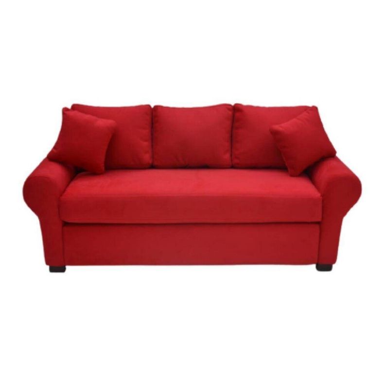 Sofá  3 Cuerpos Felpa Roja + 2 Puff-1