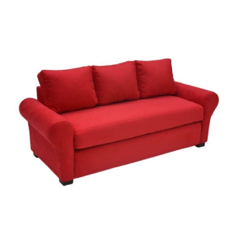 Sofá  3 Cuerpos Felpa Roja + 2 Puff-3