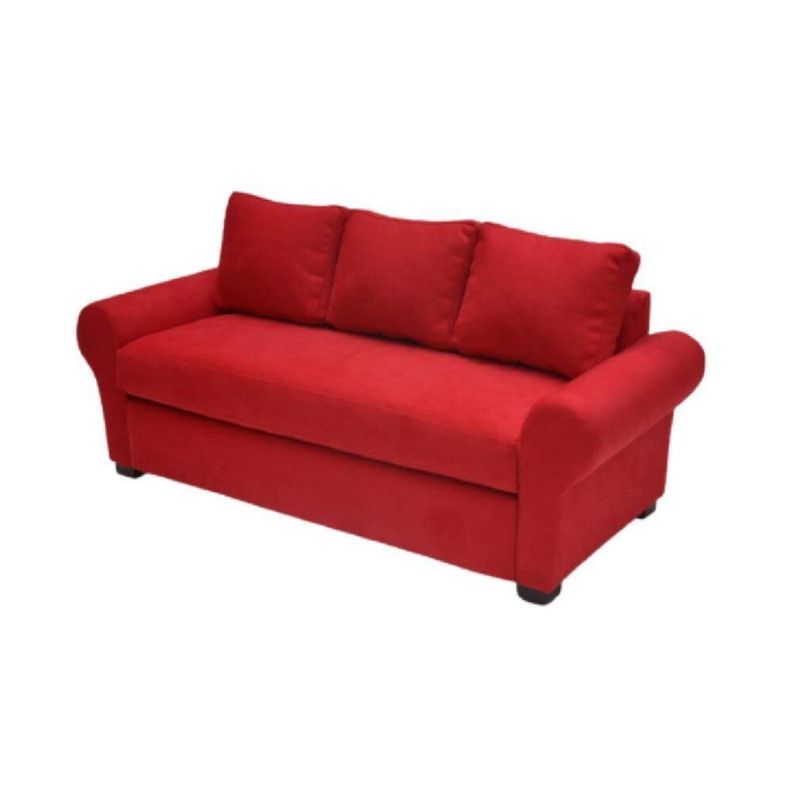 Sofá  3 Cuerpos Felpa Roja + 2 Puff-2