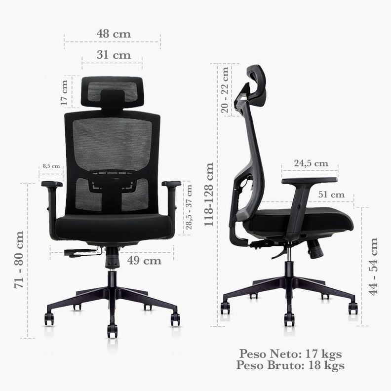 Silla De Oficina Gerencial Ergonómica Piacere Gris-1