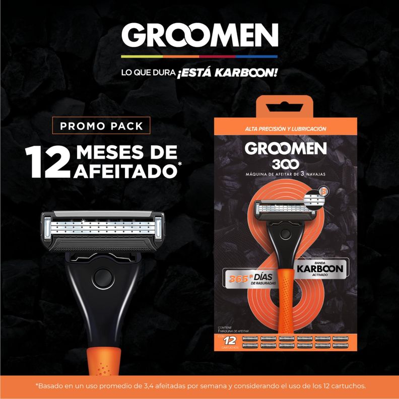 Groomen Máquina Afeitar 300 + 12 Cartuchos De 3 Navajas-3