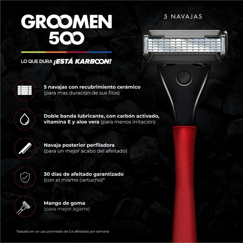 Máquina Afeitar Groomen 500 + 6 Cartuchos De 5 Navajas-1