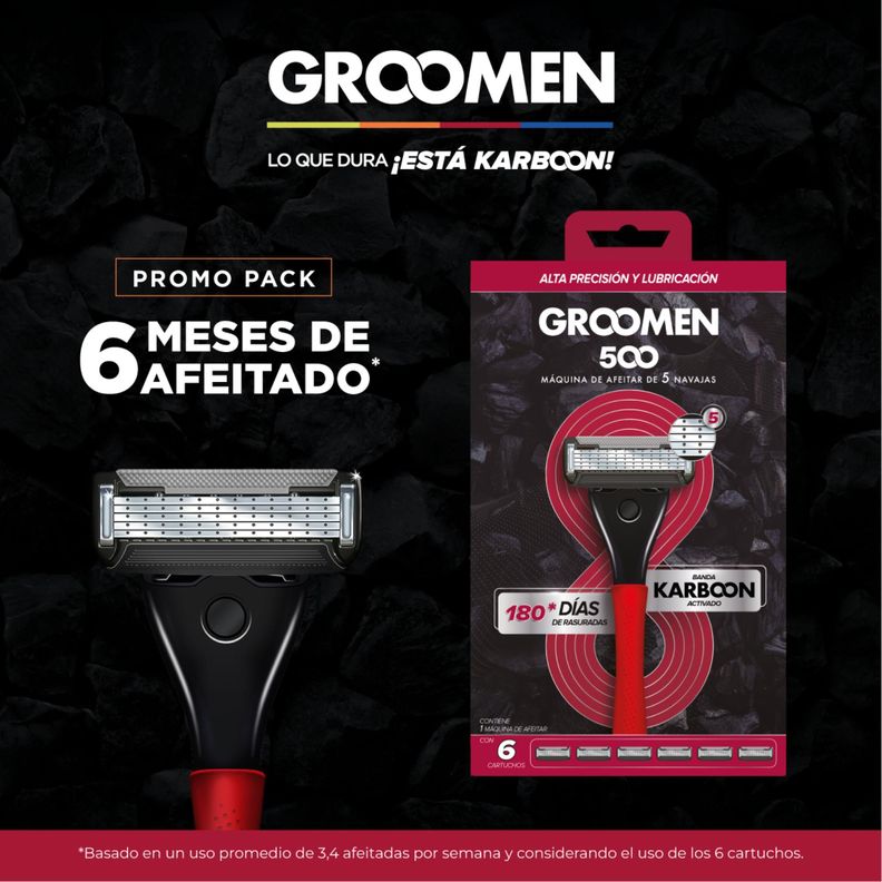 Máquina Afeitar Groomen 500 + 6 Cartuchos De 5 Navajas-3