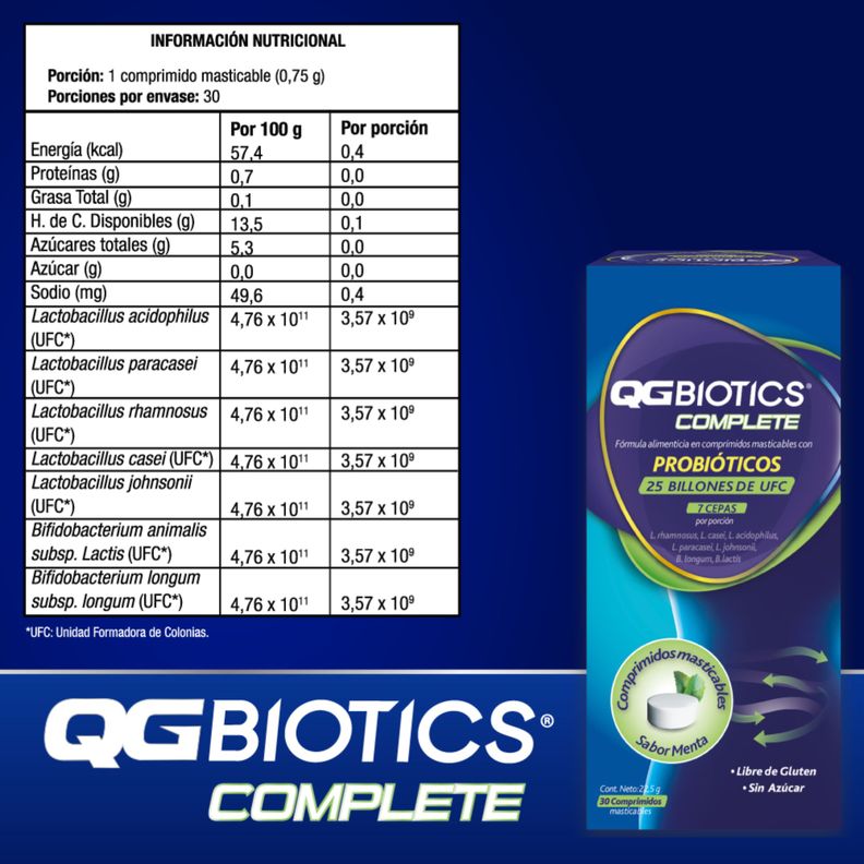 QGBiotics Complete probióticos 25 billon UFC 30 masticables-4