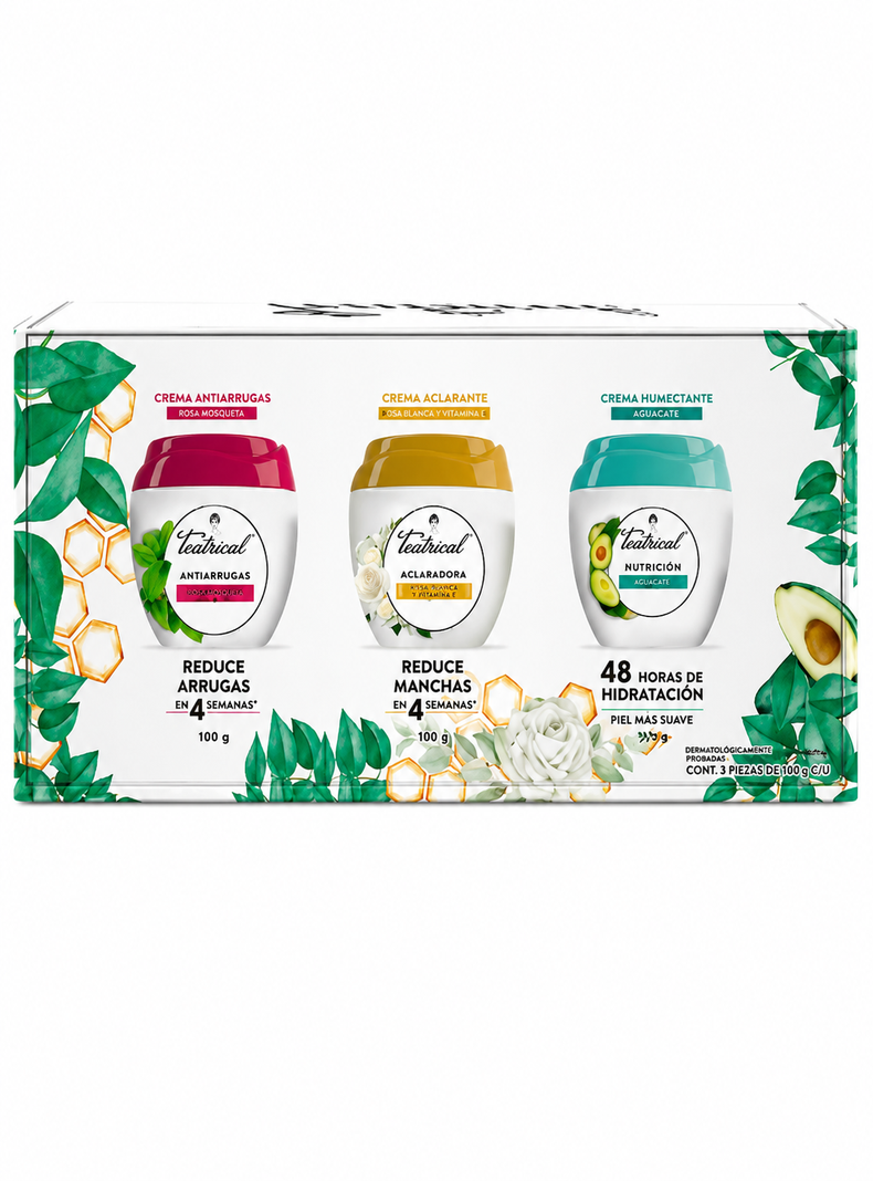 Pack Teatrical Antiarrugas 100ml + Humectante 100ml + Aclarante 100ml Blanco/Blanco