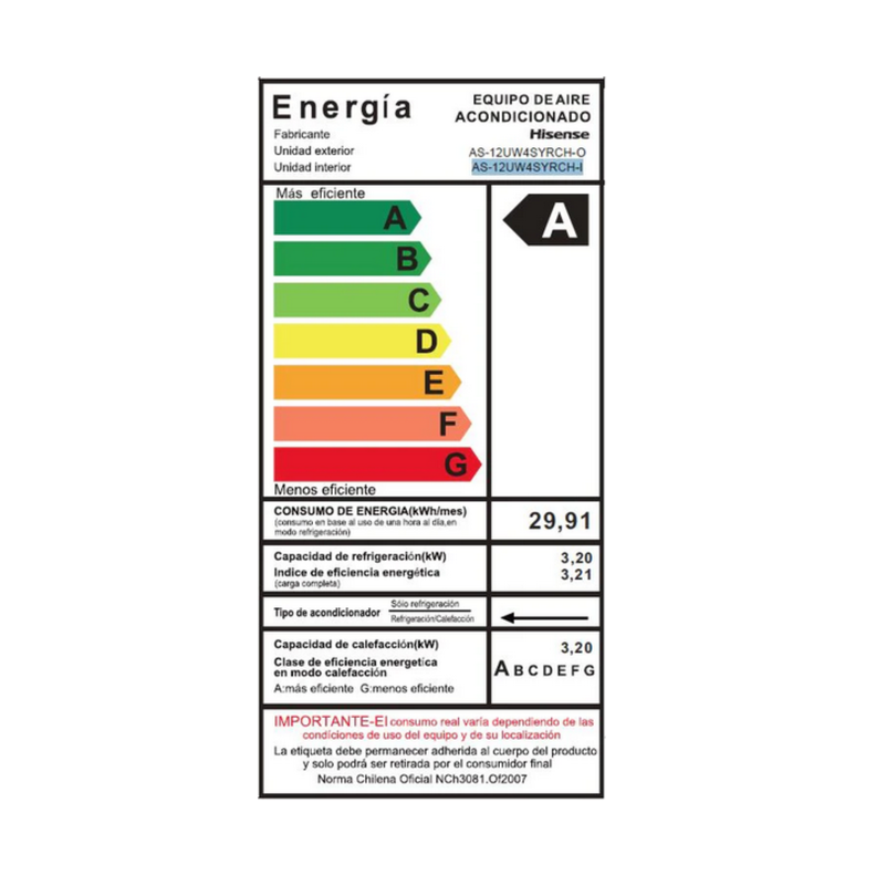 AIRE ACONDICIONADO SPLIT MURO INVERTER 12000BTU HISENSE BRISSA-4