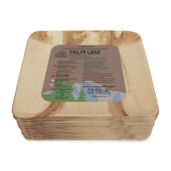 50 Platos cuadrados 25cm x 25cm- 10" , Hoja De Palma-0