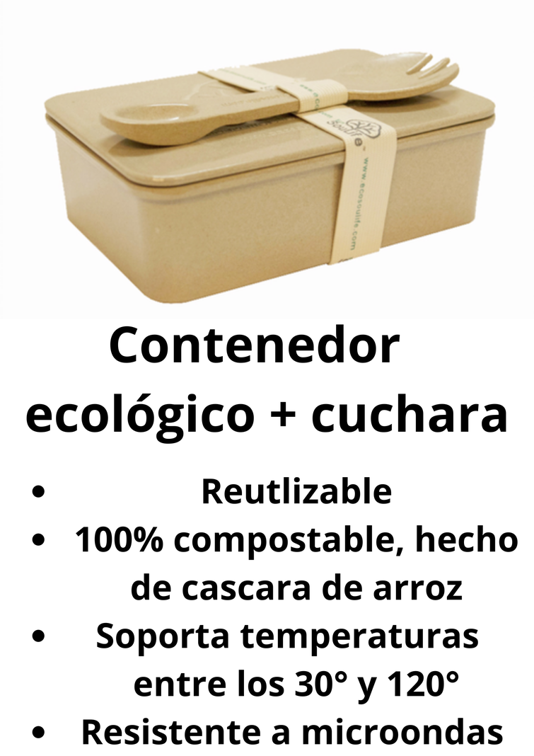 Contener de comida ecológico +  cuchara, Cáscara De Arroz-4