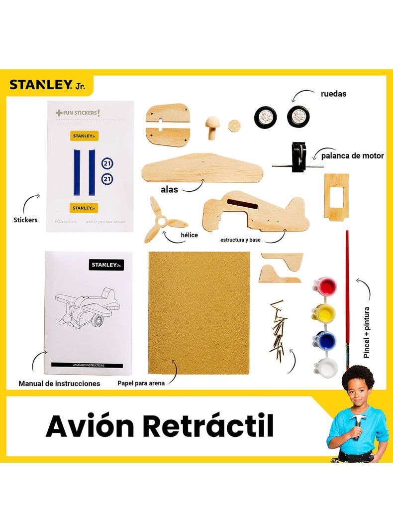 Juego de Construcción para niños Avión Retráctil Stanley Jr para armar -3