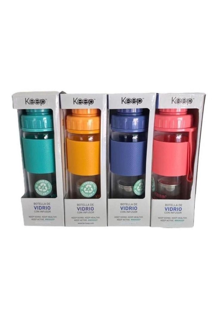 Botella Vidrio C/infusor 410ml Colores Nueva & Original Keep-1
