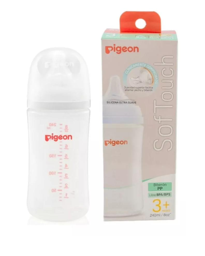 Mamadera Bebe Pigeon Softouch Boca Ancha 240ml Pp - 3+ Meses-0