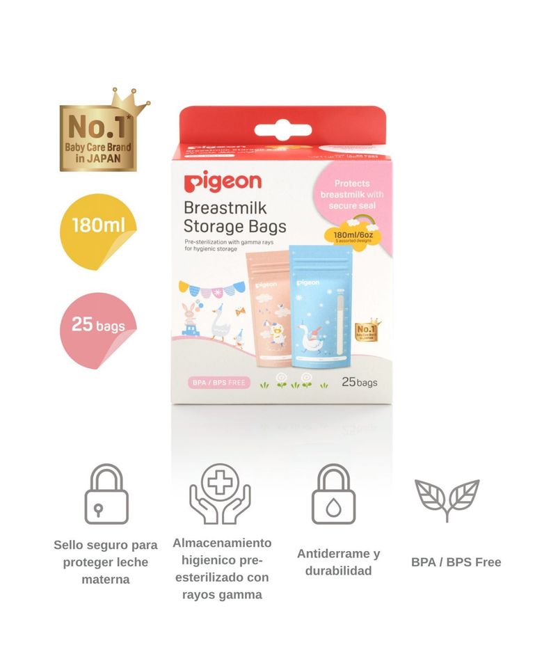 Bolsas Para Almacenar Leche Materna Pigeon - 180ml - 25uds-3