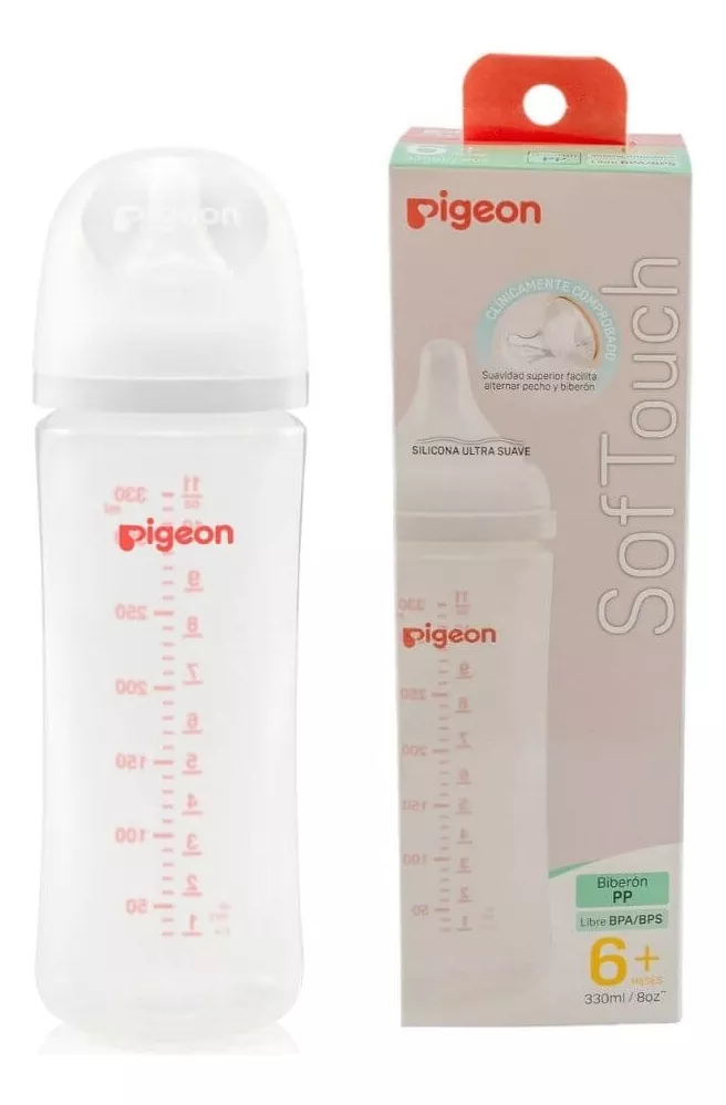 Mamadera Bebe Pigeon Softouch Boca Ancha 330ml Pp - 6+ Meses-0